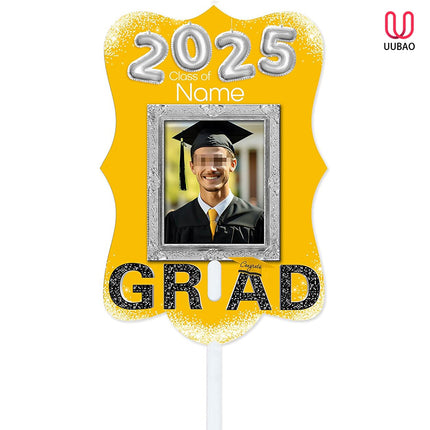 UUBAO Personalized Graduation Double Sided Face Fan Class of 2025 Customized Graduation Head Face Cutout with Handle Fun Photo Prop Supplies(Yellow)