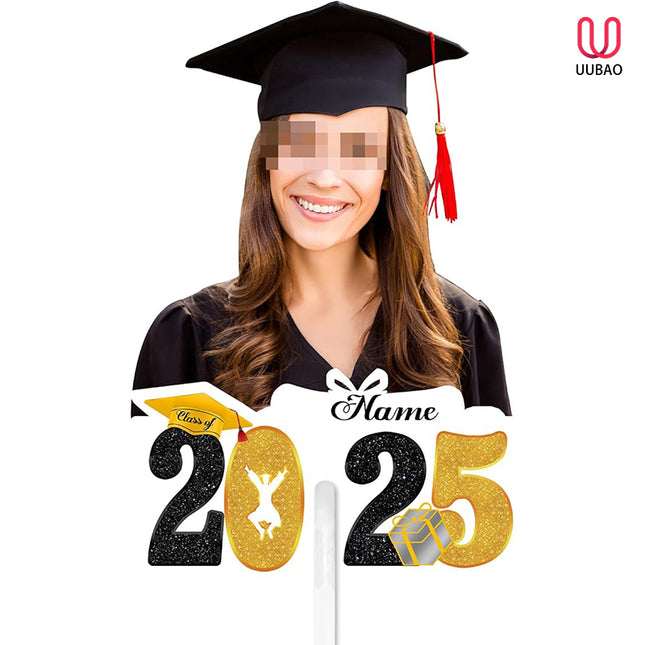 UUBAO Personalized Graduation Double Sided Face Fan Class of 2025 Customized Graduation Head Face Cutout with Handle Fun Photo Prop Supplies(Yellow)