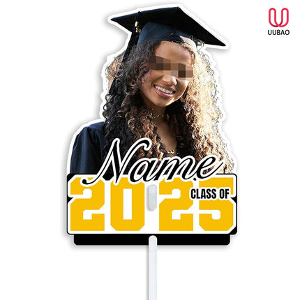 UUBAO Personalized Graduation Double Sided Face Fan Class of 2025 Customized Graduation Head Face Cutout with Handle Fun Photo Prop Supplies(Yellow)