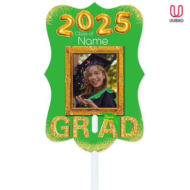 UUBAO Personalized Graduation Double Sided Face Fan Class of 2025 Customized Graduation Head Face Cutout with Handle Fun Photo Prop Supplies(Light Green)