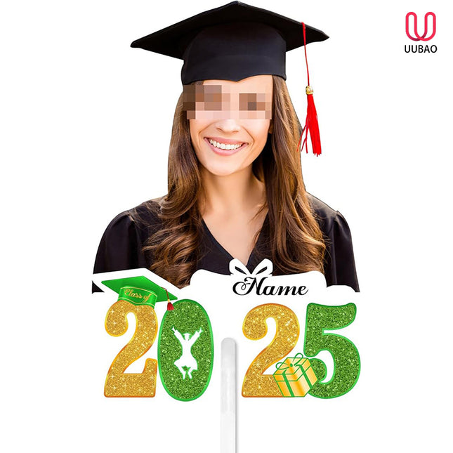 UUBAO Personalized Graduation Double Sided Face Fan Class of 2025 Customized Graduation Head Face Cutout with Handle Fun Photo Prop Supplies(Light Green)