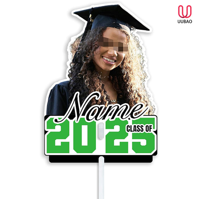 UUBAO Personalized Graduation Double Sided Face Fan Class of 2025 Customized Graduation Head Face Cutout with Handle Fun Photo Prop Supplies(Light Green)