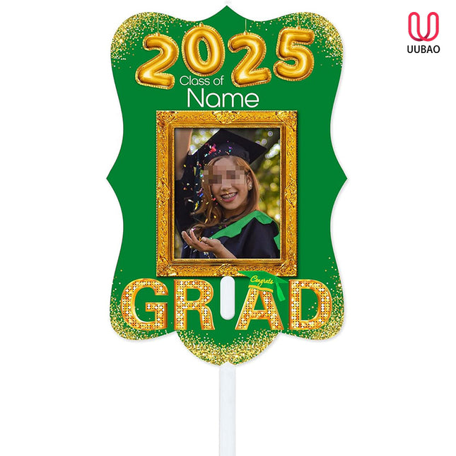 UUBAO Personalized Graduation Double Sided Face Fan Class of 2025 Customized Graduation Head Face Cutout with Handle Fun Photo Prop Supplies(Dark Green)