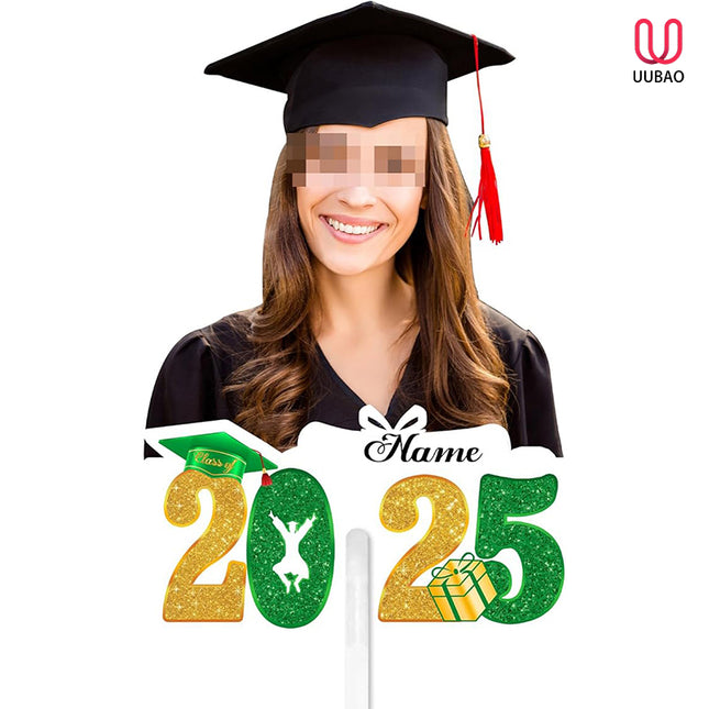 UUBAO Personalized Graduation Double Sided Face Fan Class of 2025 Customized Graduation Head Face Cutout with Handle Fun Photo Prop Supplies(Dark Green)