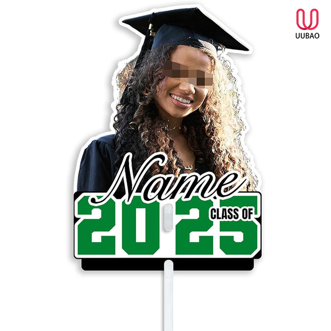 UUBAO Personalized Graduation Double Sided Face Fan Class of 2025 Customized Graduation Head Face Cutout with Handle Fun Photo Prop Supplies(Dark Green)