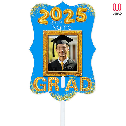 UUBAO Personalized Graduation Double Sided Face Fan Class of 2025 Customized Graduation Head Face Cutout with Handle Fun Photo Prop Supplies(Sky Blue)