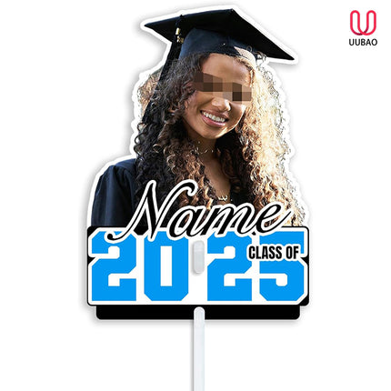 UUBAO Personalized Graduation Double Sided Face Fan Class of 2025 Customized Graduation Head Face Cutout with Handle Fun Photo Prop Supplies(Sky Blue)