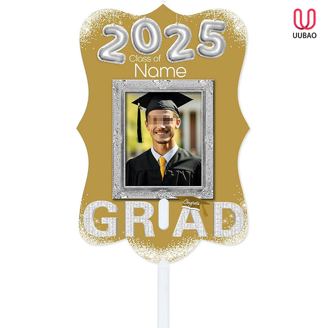 UUBAO Personalized Graduation Double Sided Face Fan Class of 2025 Customized Graduation Head Face Cutout with Handle Fun Photo Prop Supplies(Champagne)