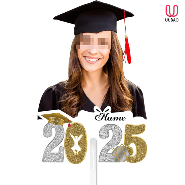 UUBAO Personalized Graduation Double Sided Face Fan Class of 2025 Customized Graduation Head Face Cutout with Handle Fun Photo Prop Supplies(Champagne)