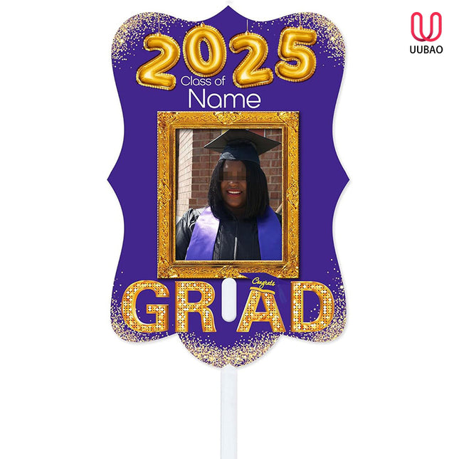 UUBAO Personalized Graduation Double Sided Face Fan Class of 2025 Customized Graduation Head Face Cutout with Handle Fun Photo Prop Supplies(Purple)