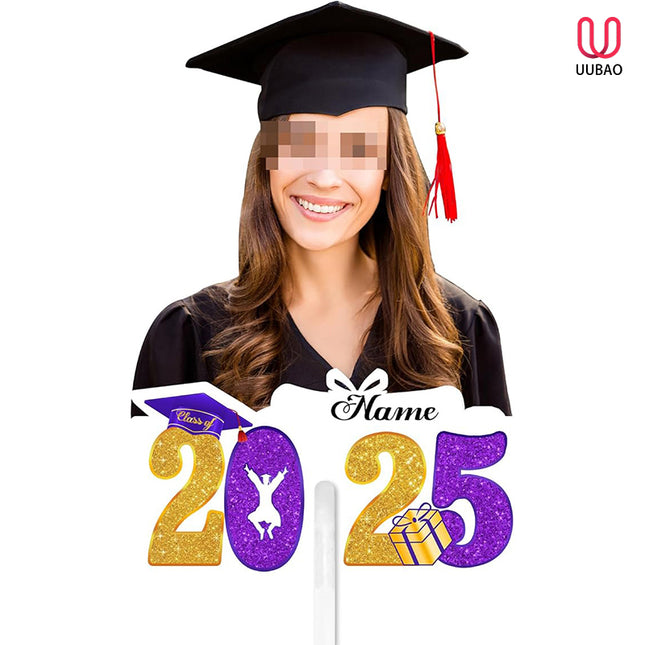 UUBAO Personalized Graduation Double Sided Face Fan Class of 2025 Customized Graduation Head Face Cutout with Handle Fun Photo Prop Supplies(Purple)