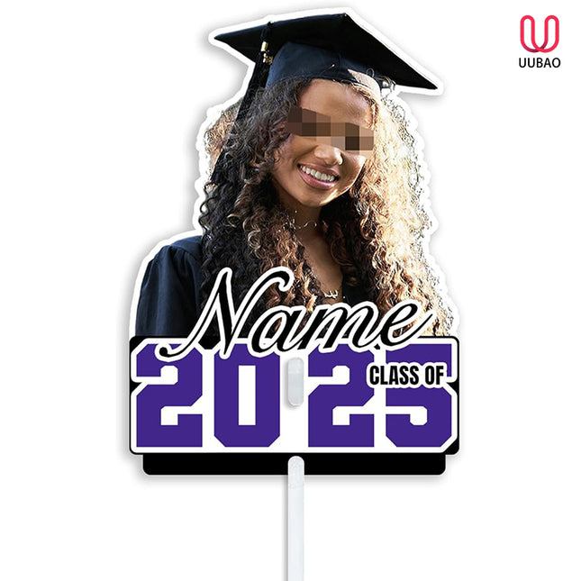 UUBAO Personalized Graduation Double Sided Face Fan Class of 2025 Customized Graduation Head Face Cutout with Handle Fun Photo Prop Supplies(Purple)