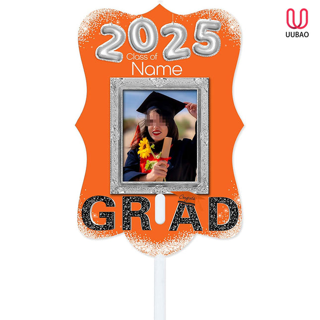 UUBAO Personalized Graduation Double Sided Face Fan Class of 2025 Customized Graduation Head Face Cutout with Handle Fun Photo Prop Supplies(Orange)