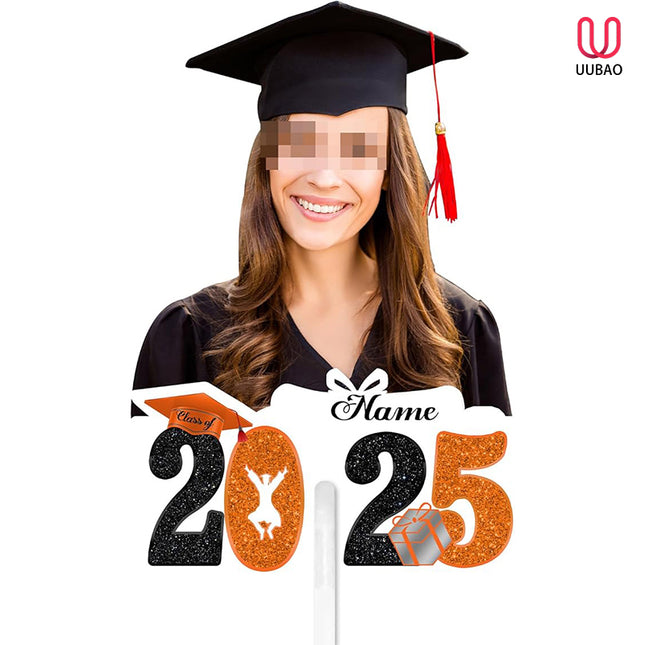 UUBAO Personalized Graduation Double Sided Face Fan Class of 2025 Customized Graduation Head Face Cutout with Handle Fun Photo Prop Supplies(Orange)
