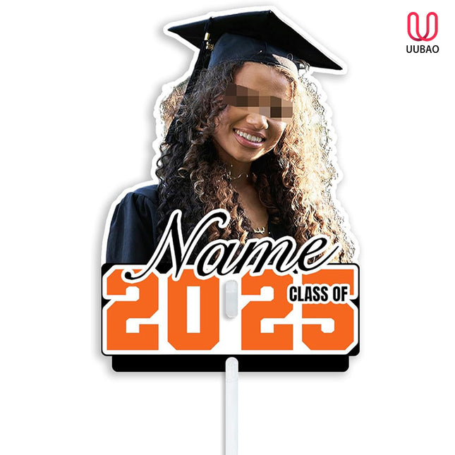 UUBAO Personalized Graduation Double Sided Face Fan Class of 2025 Customized Graduation Head Face Cutout with Handle Fun Photo Prop Supplies(Orange)