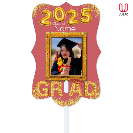 UUBAO Personalized Graduation Double Sided Face Fan Class of 2025 Customized Graduation Head Face Cutout with Handle Fun Photo Prop Supplies(Pink)