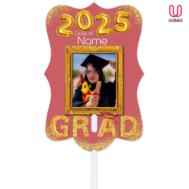 UUBAO Personalized Graduation Double Sided Face Fan Class of 2025 Customized Graduation Head Face Cutout with Handle Fun Photo Prop Supplies(Pink)