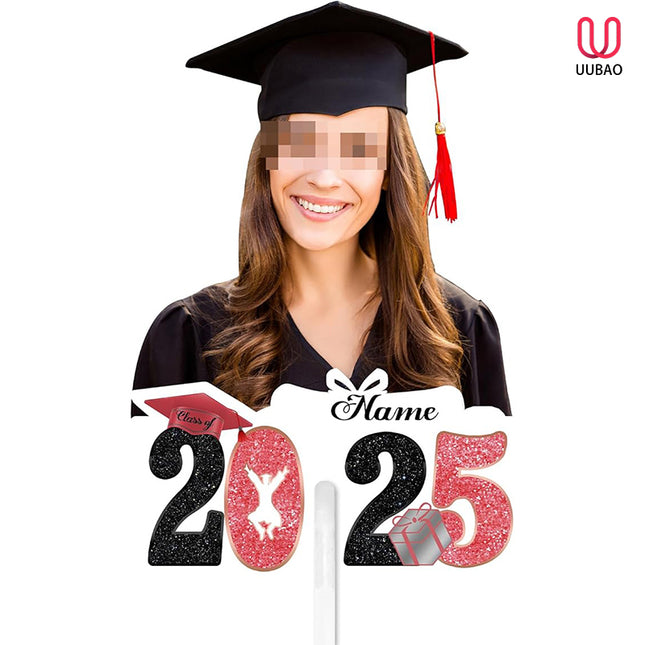UUBAO Personalized Graduation Double Sided Face Fan Class of 2025 Customized Graduation Head Face Cutout with Handle Fun Photo Prop Supplies(Pink)
