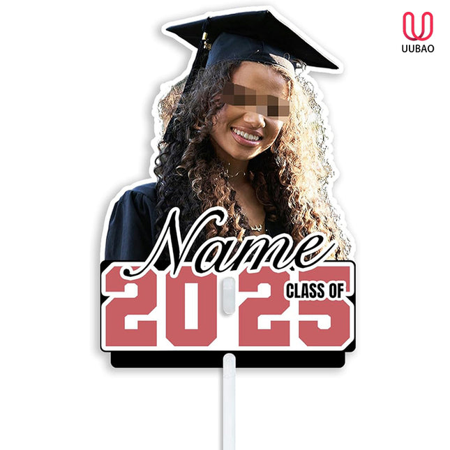 UUBAO Personalized Graduation Double Sided Face Fan Class of 2025 Customized Graduation Head Face Cutout with Handle Fun Photo Prop Supplies(Pink)