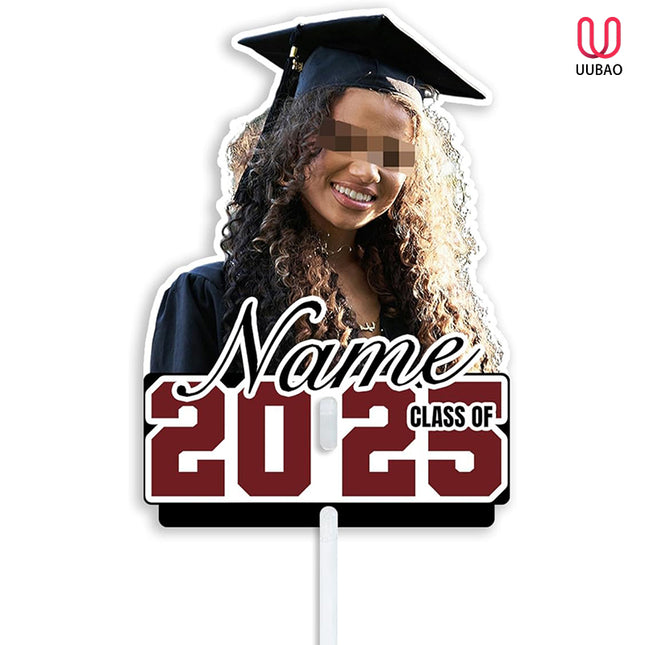 UUBAO Personalized Graduation Double Sided Face Fan Class of 2025 Customized Graduation Head Face Cutout with Handle Fun Photo Prop Supplies(Maroon)