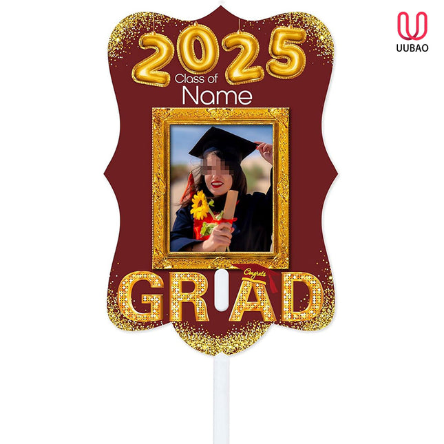 UUBAO Personalized Graduation Double Sided Face Fan Class of 2025 Customized Graduation Head Face Cutout with Handle Fun Photo Prop Supplies(Maroon)