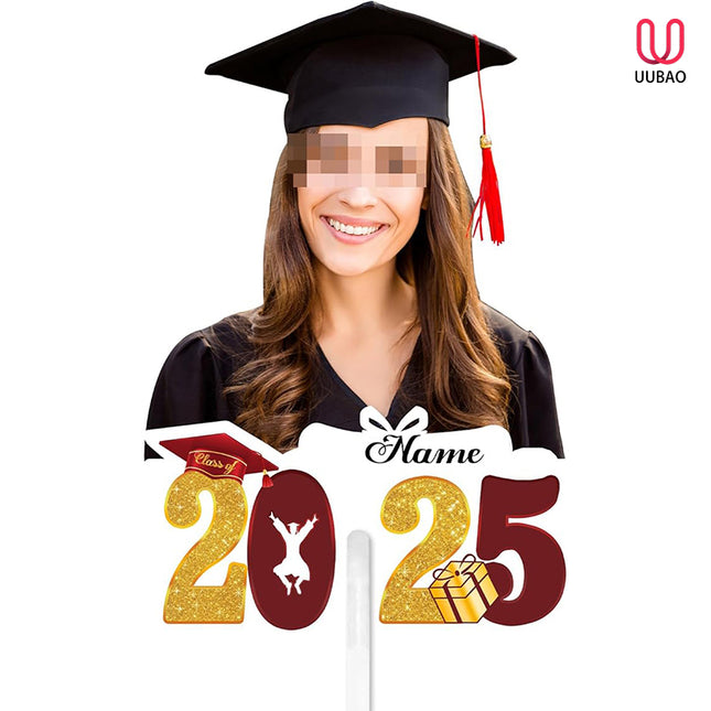 UUBAO Personalized Graduation Double Sided Face Fan Class of 2025 Customized Graduation Head Face Cutout with Handle Fun Photo Prop Supplies(Maroon)