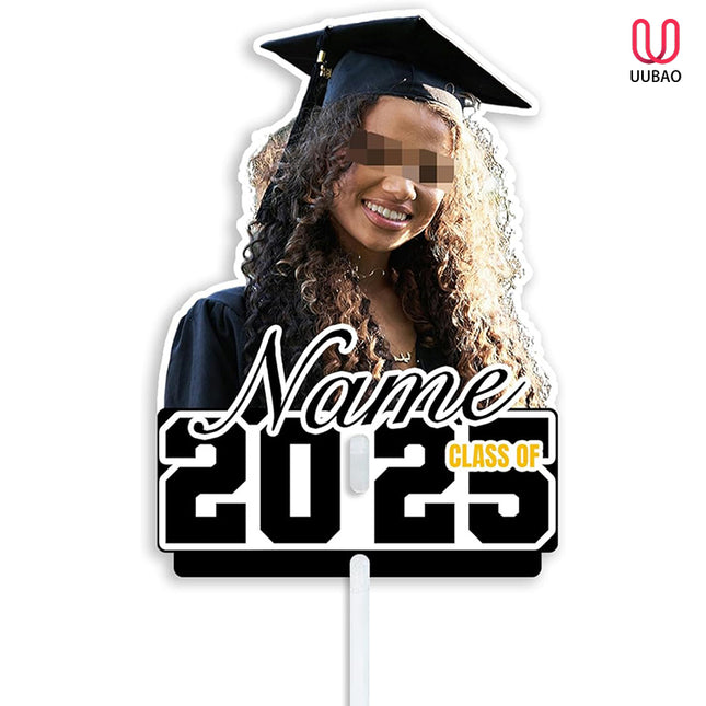 UUBAO Personalized Graduation Double Sided Face Fan Class of 2025 Customized Graduation Head Face Cutout with Handle Fun Photo Prop Supplies(Black and Gold)