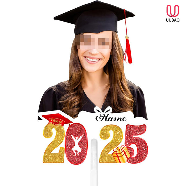 UUBAO Personalized Graduation Double Sided Face Fan Class of 2025 Customized Graduation Head Face Cutout with Handle Fun Photo Prop Supplies(Red)