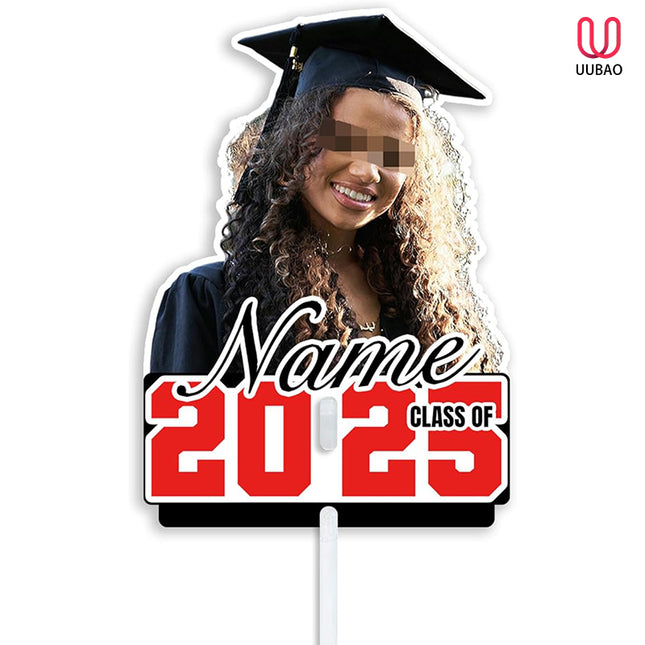UUBAO Personalized Graduation Double Sided Face Fan Class of 2025 Customized Graduation Head Face Cutout with Handle Fun Photo Prop Supplies(Red)