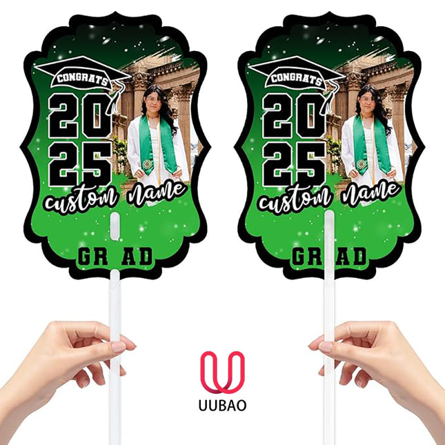 UUBAO Personalized Graduation Double Sided Face Fan Class of 2025 Customized Graduation Head Face Cutout with Handle Fun Photo Prop Supplies(Light Green)