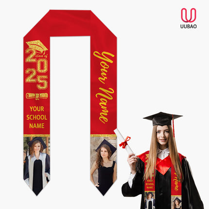 UUBAO Personalized Graduation Stole Class of 2025 Custom Academic Ceremony Shawl for Graduations Formal Events(Red)