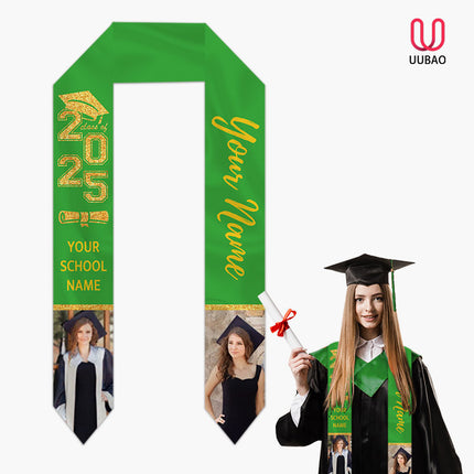 UUBAO Personalized Graduation Stole Class of 2025 Custom Academic Ceremony Shawl for Graduations Formal Events(Light Green)