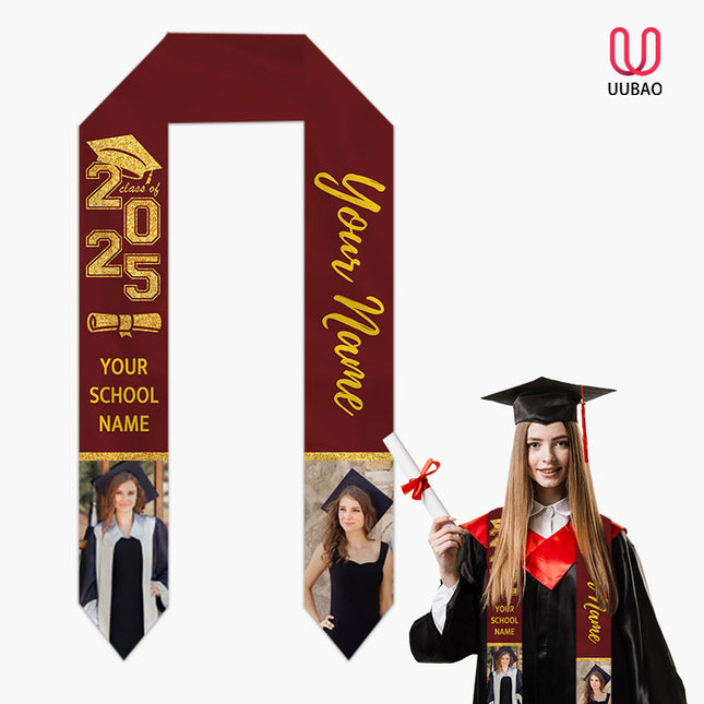 UUBAO Personalized Graduation Stole Class of 2025 Custom Academic Ceremony Shawl for Graduations Formal Events(Maroon)