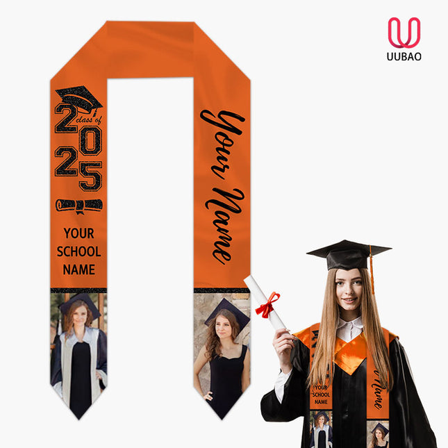 UUBAO Personalized Graduation Stole Class of 2025 Custom Academic Ceremony Shawl for Graduations Formal Events(Orange)