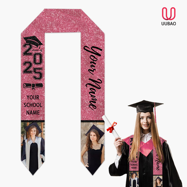 UUBAO Personalized Graduation Stole Class of 2025 Custom Academic Ceremony Shawl for Graduations Formal Events(Pink)