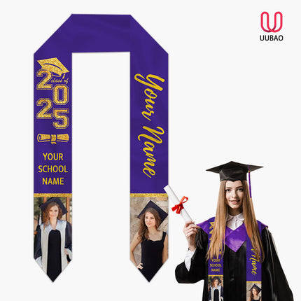 UUBAO Personalized Graduation Stole Class of 2025 Custom Academic Ceremony Shawl for Graduations Formal Events(Purple)