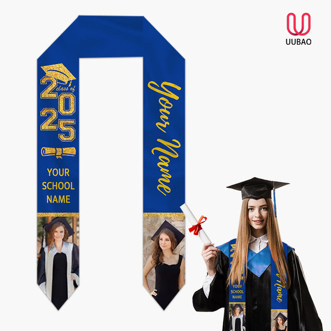 UUBAO Personalized Graduation Stole Class of 2025 Custom Academic Ceremony Shawl for Graduations Formal Events(Navy Blue)