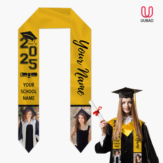 UUBAO Personalized Graduation Stole Class of 2025 Custom Academic Ceremony Shawl for Graduations Formal Events(Yellow)