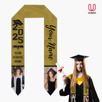 UUBAO Personalized Graduation Stole Class of 2025 Custom Academic Ceremony Shawl for Graduations Formal Events(Champagne)