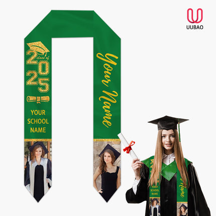 UUBAO Personalized Graduation Stole Class of 2025 Custom Academic Ceremony Shawl for Graduations Formal Events(Dark Green)