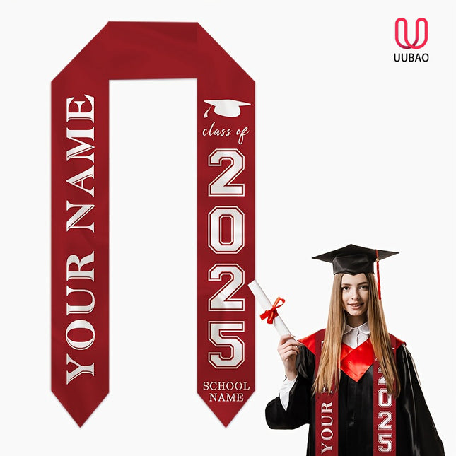 UUBAO Personalized Photo Name Graduation Shawl Custom Multi-color Option Graduation Stole Class Of 2025 Honor Shoulder Strap Decoration (Red)