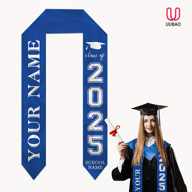 UUBAO Personalized Photo Name Graduation Shawl Custom Multi-color Option Graduation Stole Class Of 2025 Honor Shoulder Strap Decoration (Navy Blue)
