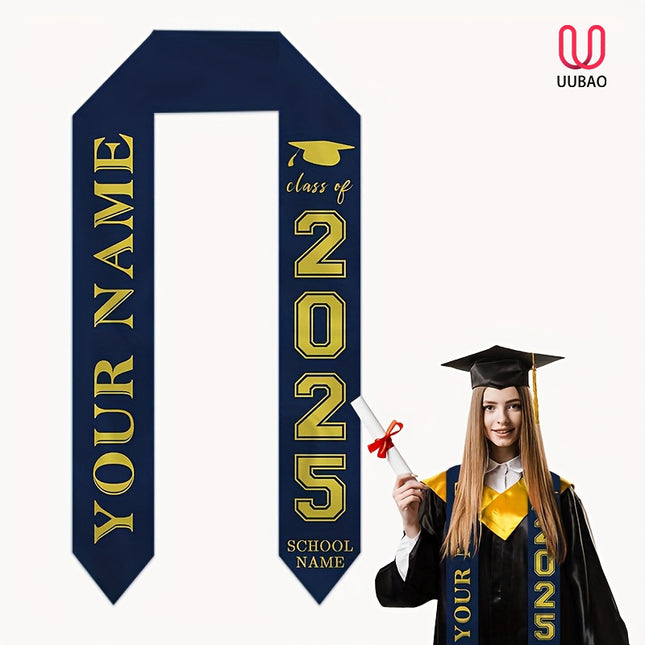 UUBAO Personalized Photo Name Graduation Shawl Custom Multi-color Option Graduation Stole Class Of 2025 Honor Shoulder Strap Decoration (Midnight Blue)