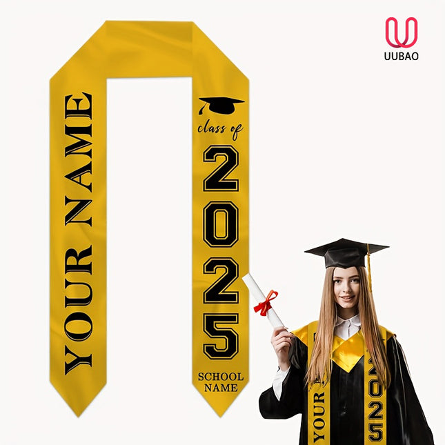 UUBAO Personalized Photo Name Graduation Shawl Custom Multi-color Option Graduation Stole Class Of 2025 Honor Shoulder Strap Decoration (Yellow)