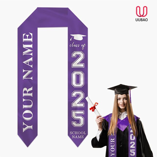 UUBAO Personalized Photo Name Graduation Shawl Custom Multi-color Option Graduation Stole Class Of 2025 Honor Shoulder Strap Decoration (Purple)