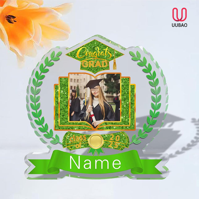 UUBAO Customized Graduation Plaque with Single Picture Custom Picture 2025 Congrats Grad Crystal Desktop Farewell Keepsake Gift (Light Green)