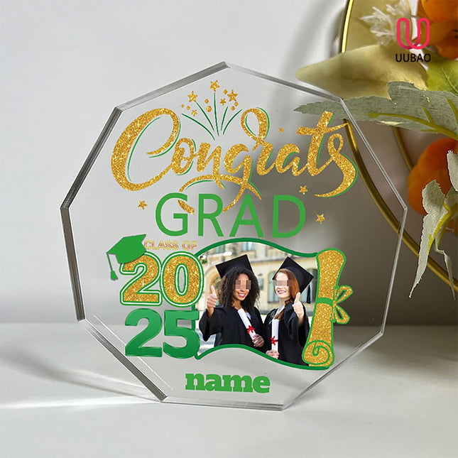 UUBAO Personalized Graduation Gift Class of 2025 Desk Paperweight Farewell Memorial Decorative Signs Plaques with Photo (Light Green)