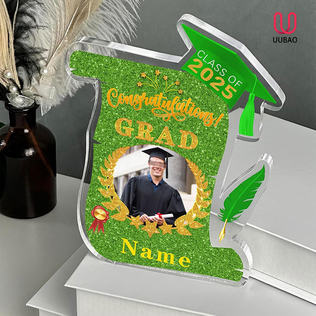 UUBAO Personalized Graduation Gift Class of 2025 Desk Paperweight Farewell Memorial Decorative Signs Plaques with Photo (Light Green)