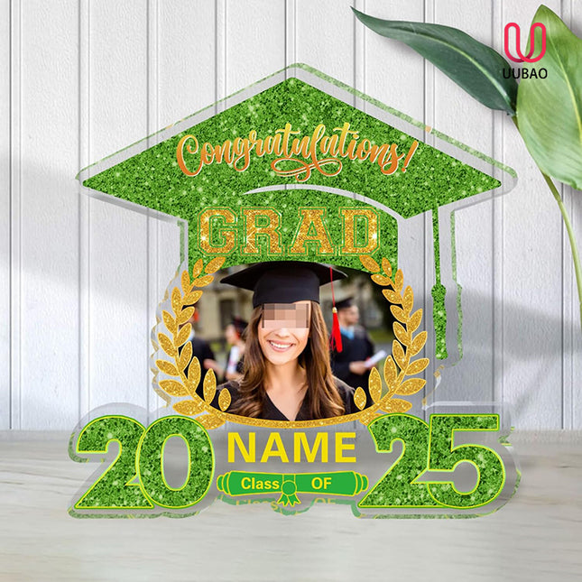 UUBAO Customized Graduation Plaque with Photo Crystal Desktop Keepsake Gift (Light Green)