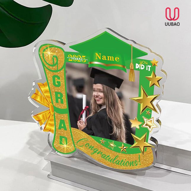 UUBAO Customized Graduation Plaque with Single Picture Custom Picture 2025 Congrats Grad Crystal Desktop Farewell Keepsake Gift (Light Green)